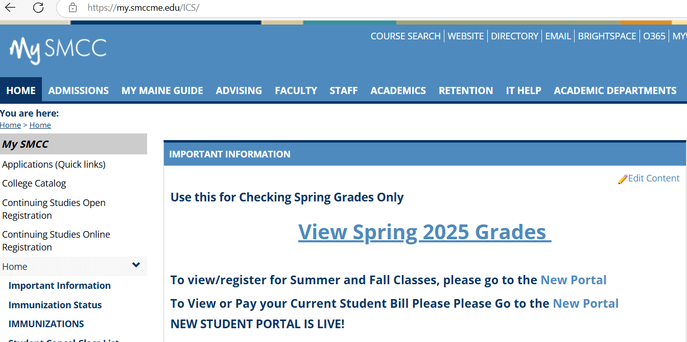 SMCC view spring 2025 grades on the old mysmcc