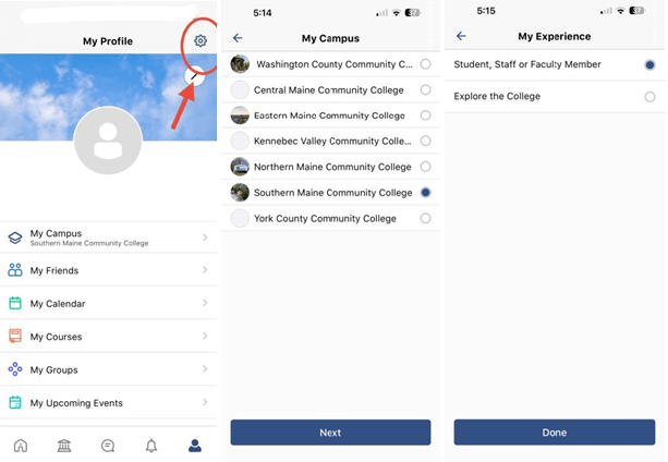 MCCS screenshots to help users access the app